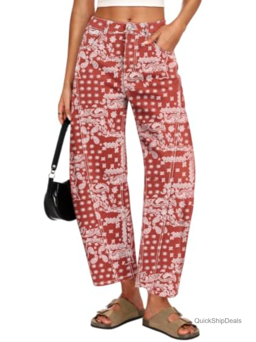 Stretchy Boyfriend Baggy Barrel Jeans Wide Leg Cropped Denim Pants